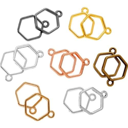YuenZ 10pcs 7Color Mini hexagon Charm Hollow Glue Blank Pendant Tray Bezel Charms DIY Bracelet Necklace Handmade Bezel Mold