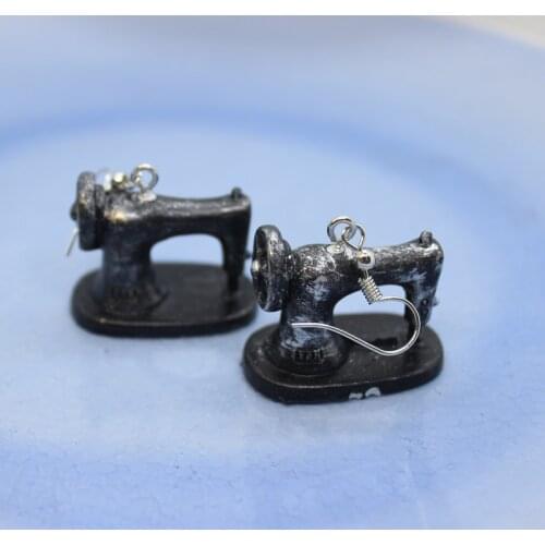 Funny Simulation Home Appliance Sewing Machine Resin Earrings Womens Fashion Creative Personality Hand-made DIY Jewelry Gifts