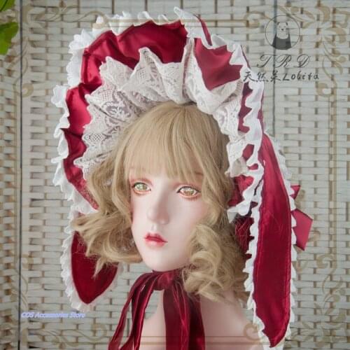 Japanese Original Handmade Bonnet Lolita Gorgeous Rabbit Ears Cute Lace Bowknot Ruffle Tea Party Hanayome Sweet Wild BB Cap New