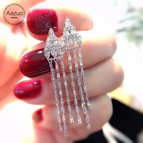 Aazuo Real 18K White Gold Real Natural Diamonds Princess 0.70ct Fairy Long Chain Drop Earrings gifted for Women Wedding Party