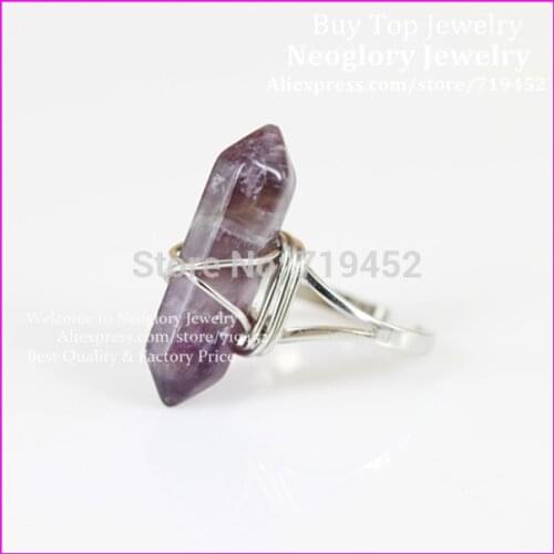 10pcs Raw CRYSTAL Point Gems Stone Ring Wrapped Ring,Crystal Quartz Hexagon Druzy Ring ring