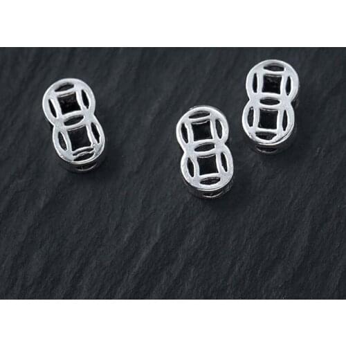 2pcs/lot 925 Sterling Silver Hollow Craft Chinese Ancient Coins Beads 10x6mm Decoration Fortune Spacer Beads For Friend Jewelry