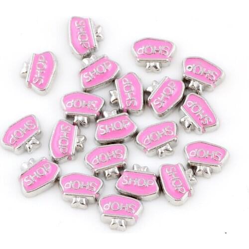 F340 Enamel Pink Shopping Wallet Floating Locket Charms For Glass Living Charm Locket 6*8mm