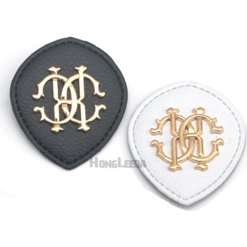 20pcs/lot black/white PU leather sew on Badges Fashion labels with metal logo clothing label for jeans/jacket PLB-001