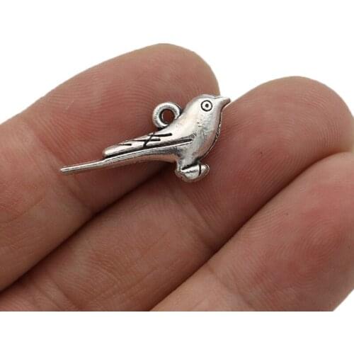 20pcs Silver Plated Birds Charms Pendants for Jewelry Making Bracelet DIY Accessories 25x12mm