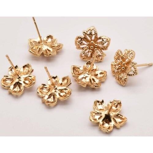 5 pair 10mm 18K Brass Gold Plated Petal Earrings For Diy Jewelry Finding Making Accessories Wholesale Supplies JA0099