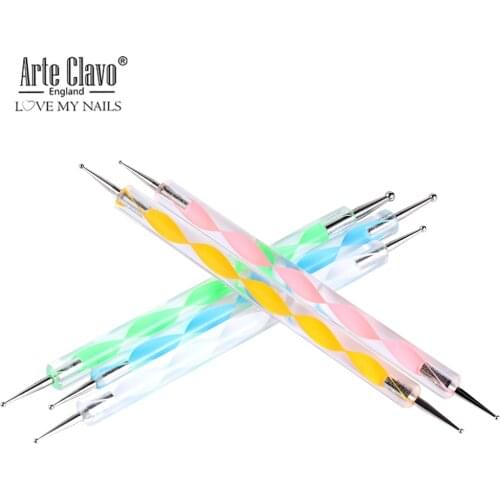 Arte Clavo 5pcs Professional 2 way Dotting Pen Nail Tool Nail Art Pen Set For UV Gel Nail Painting Draw Brush Rhinestones Tool