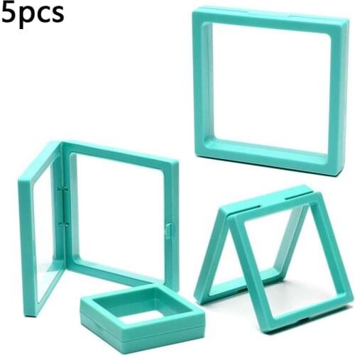 5X 3D Floating Frame Blue Holder Stand Box Clear Jewelry Ring Coin Display Case *100% Brand New And High Quality