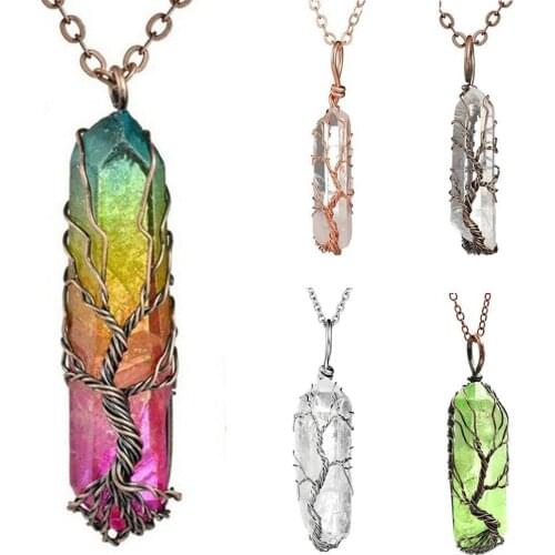 7 Chakra Crystal Natural/Rainbow Stone Quartz tree life Healing Men of Chakra For Women Necklace Pend Pendant Reiki Jewelry