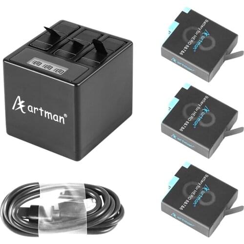 Artman Gopro 1500mAh Replacement Batteries(3-Pack) and 3-Channel LCD Storage Charger Compatible with GoPro Hero 8/7/6/5 Black