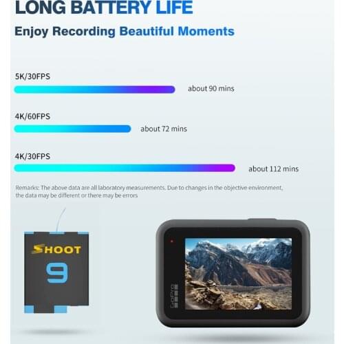 1800mAh Capacity Battery For Hero 9 Black Li-ion Batteria Camera Accessories Fast Charging Battery Dual Charger Set 50LA