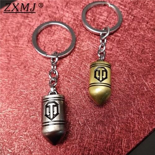 ZXMJ World of Tanks Keychain WOT Solid bullet keyring Zinc Alloy Metal 2 Colors KeyChains WOT Holder For Car Pendant Game fans