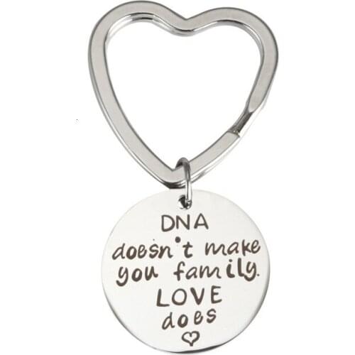 Dna Doesn't Make You Family Love Does Stainless Steel Pendant Necklace Keychains Family Jewelry Keyrings Stepfather Gift