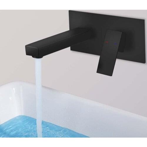 Black Matte Brass Chrome Wall Mounted Basin Faucet Single Handle Mixer Tap Hot & Cold Water
