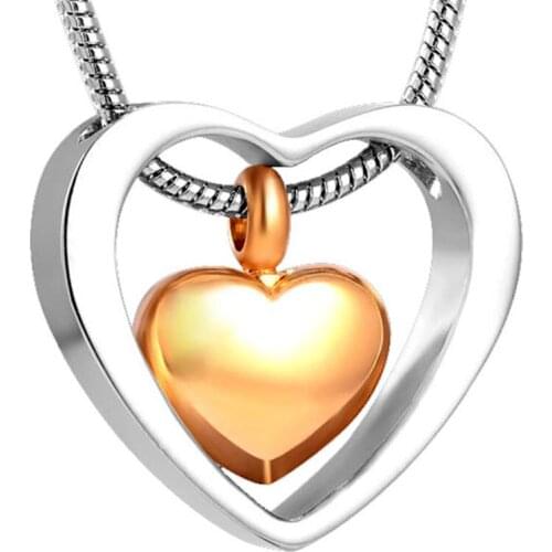 CMJ8078 Double Heart Golden, Rose Gold, Black Cremation Urn Jewelry Necklace Pendant Keepsake Memorial Ashes Urn Necklace