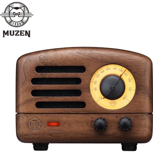 MUZEN MW-2I OTR Wood Small Portable Bluetooth Speaker with FM Radio Handmade Wooden Subwoofer Retro Art Creative Birthday Gift