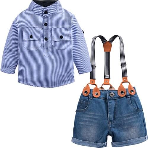 Baby Boy Romper Clothing Set Handsome Suit Newborn Long Sleeve Printed Rompers Belt Infant Children Short Pants Outfit Clothes