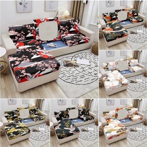 Red-crowned Crane Elastic Sofa Seat Cover Corner Sofa Seat Cushion Cover For Living room Removable Slipcover Stretch Couch Cover