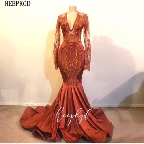 Elegant Long Sleeves Mermaid Evening Dress Illusion Lace Satin Plus Size Prom Gowns Black Girls Graduation Dresses Robe Soiree