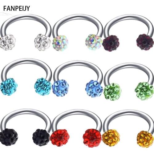 Fanpeijy 1pcs Shamaballa Crystal Horseshoe Nose Hoop Rings Piercing Tragus Helix Earring Cartilage Ear Daith Helix Stud Orbital