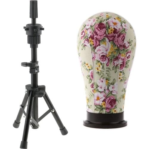 21 inches Cork Canvas Block Mannequin Head for Wig Making with Heavy Duty Tripod Support Stand Cosmetology Training Doll Head