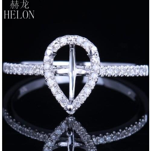 HELON 7X5MM Pear Solid 14k White Gold Pave Genuine Natural Diamonds Semi Mount Engagement Ring For Women Trendy Fine Jewely Gift