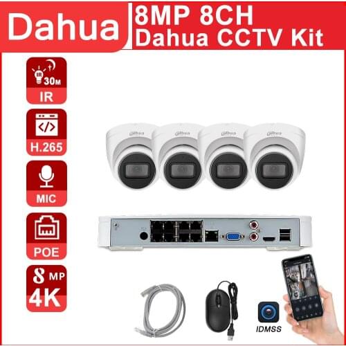 Dahua CCTV kit POE NVR 4K 8MP NVR4108-8P-4KS2 IP Camera IPC-HDW2831T-AS-S2 8CH Easy installtion Motion detection APP P2P