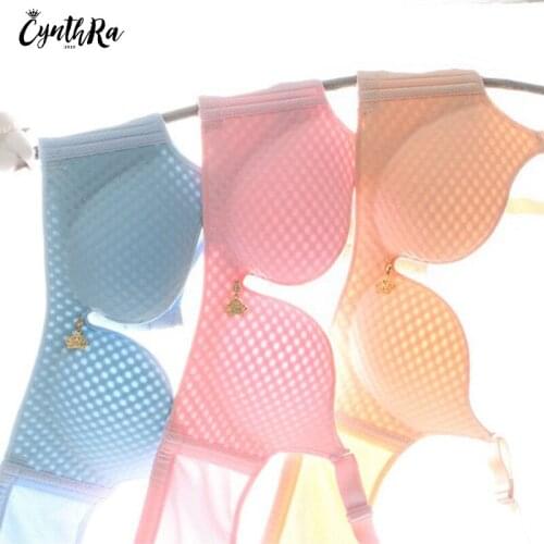 CYNTHRA Bra Set Womens Sexy Simple Breathable Seamless Wireless Plus Large Size Thin Soft Comfort Ladies Underwear Lingerie Set