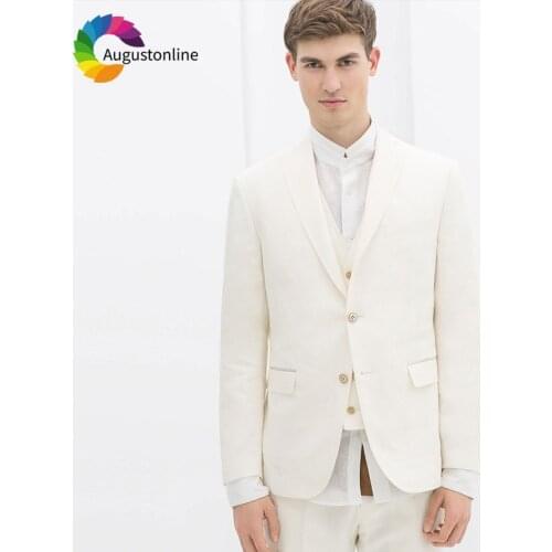 Summer Ivory Linen Men Suits For Wedding Suit Bridegroom Custom Slim Fit Groom Prom Tuxedo Tailor Made Costumes Best Man 3Pieces