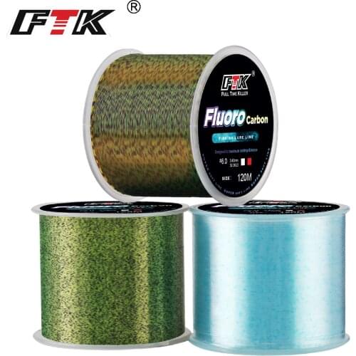 FTK 120m fishing line 0.2mm-0.6mm 7.15LB-45LB fluorocarbon coating treatment process carbon surface nylon dot-dash line