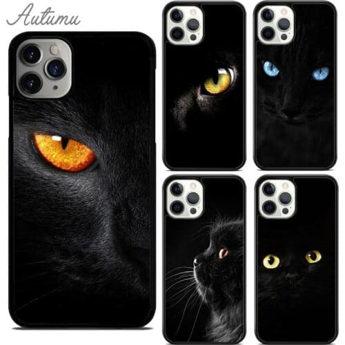 Cute pet Black Cat Staring Eye Phone Case for iPhone 11 12 Pro Max mini X XR XS SE 2020 5 6S 7 8 Plus Galaxy S9 S10 Cover shell