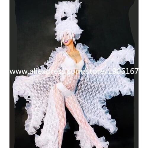 Fashion Nightclub Modern Catwalk Show Clothes Halloween Christmas White Stage Performance Clothes Sexy Lady Party Event Dress