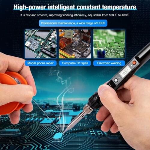80W Digital Electric Soldering Iron Kit Set Temperature Adjustable 220V Welding Tool EU Ceramic Heater Soldering Tips Rework