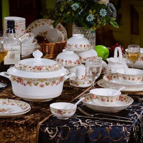 Glazes in color Jingdezhen Bone China Cutlery Set 59PIECES beautiful bowls and dishes set bowls and dishes set bowls