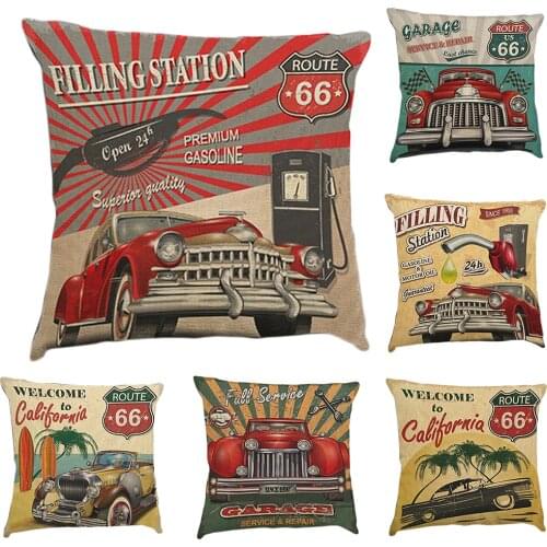 Retro Car Print Pillowcase Pillowslip Car Cushion Cover OPP bag packing