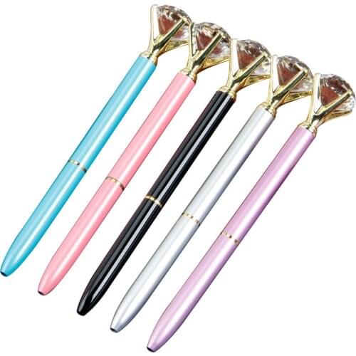 2021New Carat Diamond Gel Pen Metal Case Ring Crystal Pen Lady Wedding Office School Supplies Gift Roller Ball Pen Rose Gold