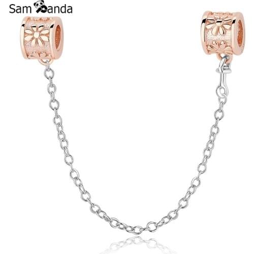 New Authentic 925 Sterling Silver Gold Color Safety Chain Charm Beads Fit Pandora Original Braceles Jewelry Making