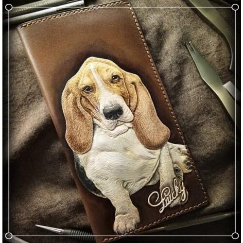 Original Handmade Ladies Lovely Pet Dog Wallets Purses Women Men Long Clutch Vegetable Tanned Leather Wallet Card Holder Gifts