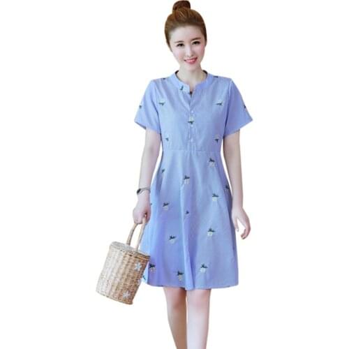 Maternity Dresses for Pregnant Clothes Blue Striped Embroidery Maternity Pregnancy Clothes Summer Dress Women Dress Vestidos