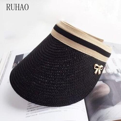 RONHAO women Beach Hat Visor Hat Cap Cute Bow Straw Sun Hat Summer Hats Girls Chapeau Femme Sun Visor Parent-child empty caps