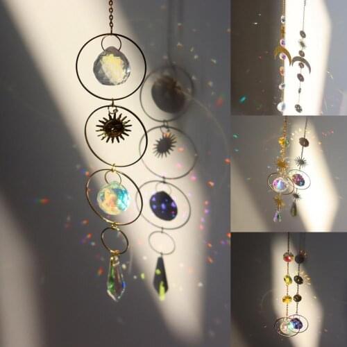 Artificial Crystal Pendant Nice-looking Handmade Attractive Wind Chime Star Moon Sun Catcher Hanging Pendant for Household