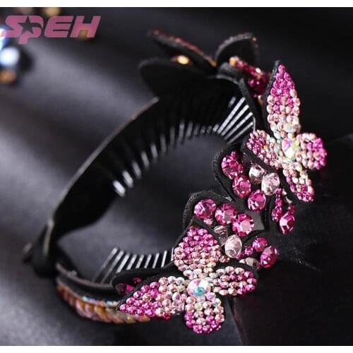 Horsetail buckle banana clip ball head hair set rhinestone flower head buckle clip hair accessories butterfly female clip