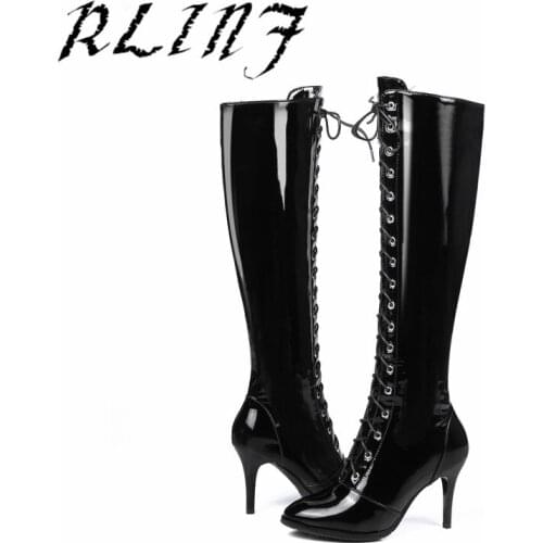 RLINF New Patent Leather High Heel with High 8cm Stiletto High Boots