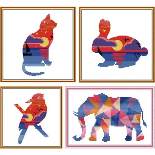 DIY cartoon animal series cross stitch kits printed 14ct canvas needlework embroidery set handmade children gift hanging picture