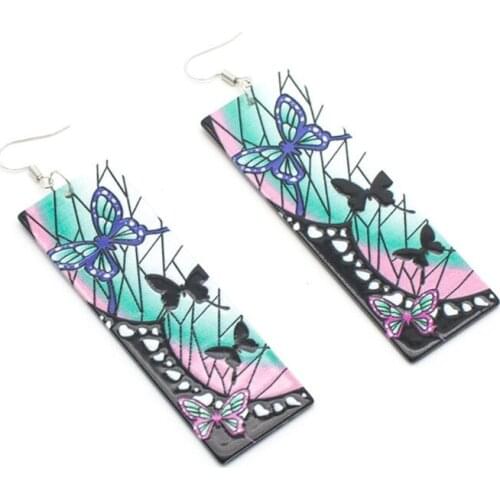 Anime Demon Shinobu Butterfly Earrings Acrylic Ear Dangler Cosplay Decoration Props Accessories