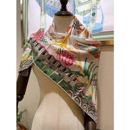 2021 new arrival spring summer giraffe 100% pure silk scarf twill hand made roll 90*90 cm shawl wrap for women lady gift
