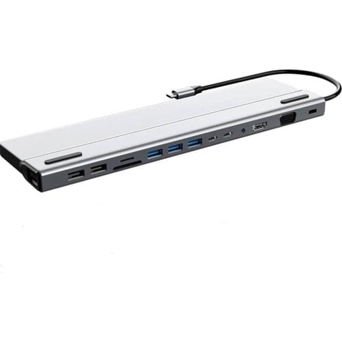 14-In-1 Type C Hub USB C to HDMI-compatible VGA RJ45 USB3.0 Ports SD/TF Card Reader USB-C Power Delivery for MacBook Pro With PD