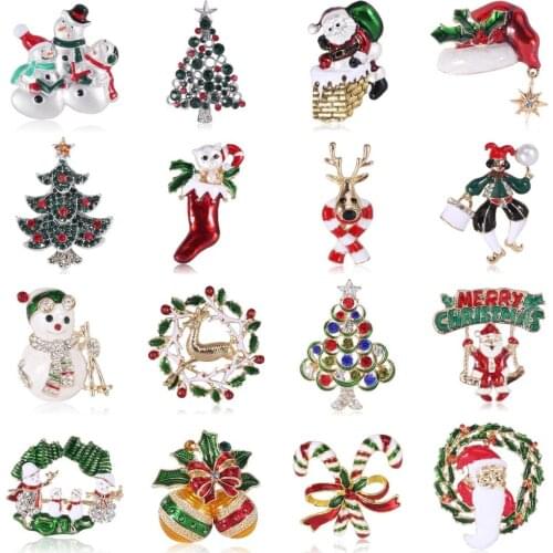 Snowman Wreaths Christmas Brooch For Women Men Enamel Brooches Pins Deer Elk Shoes Christmas Tree Bells Badges Dress Jewelry
