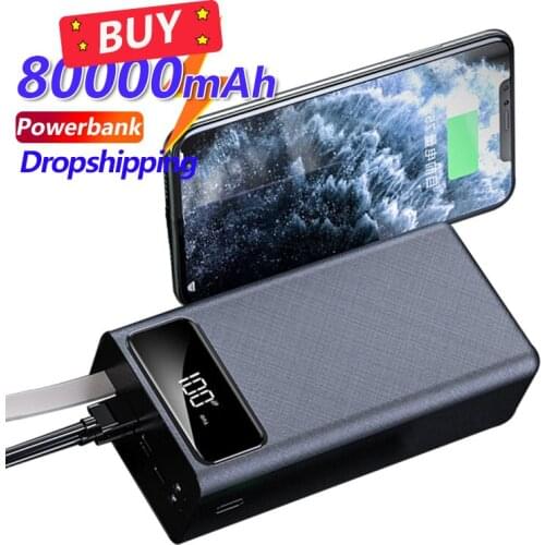 80000mAh Power Bank Portable Charger Outdoor Power Bank Digital Display USB LED Light Fast Charging for Xiaomi Samsung IPhone