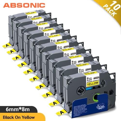 Absonic 10PK 6mm Label for S611 Brother S611 Tape Strong Adhesive Black on Yellow Label Tape Compatible for Brother Label Maker